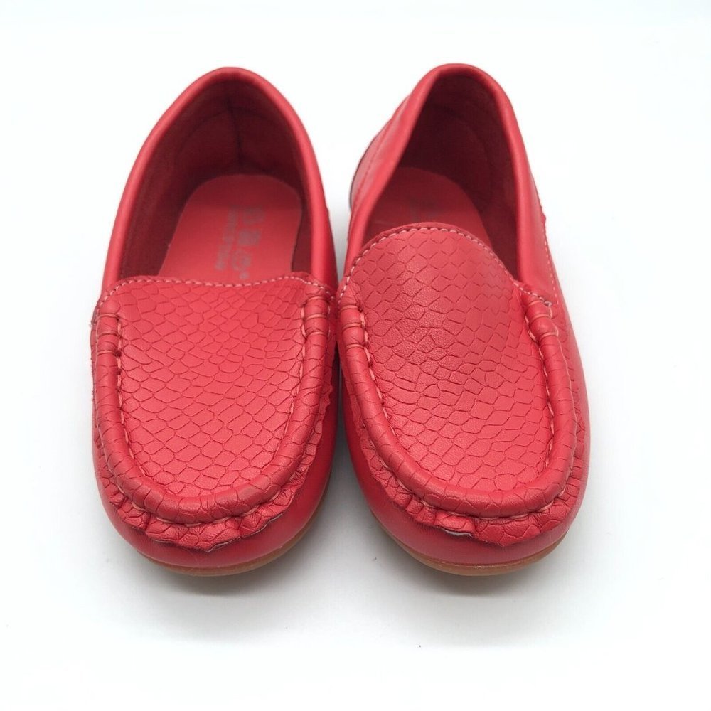 Toddler Boys Loafers Moccasins Dress Shoes Faux Leather Slip On Red 26 US 9 - Picture 2 of 6